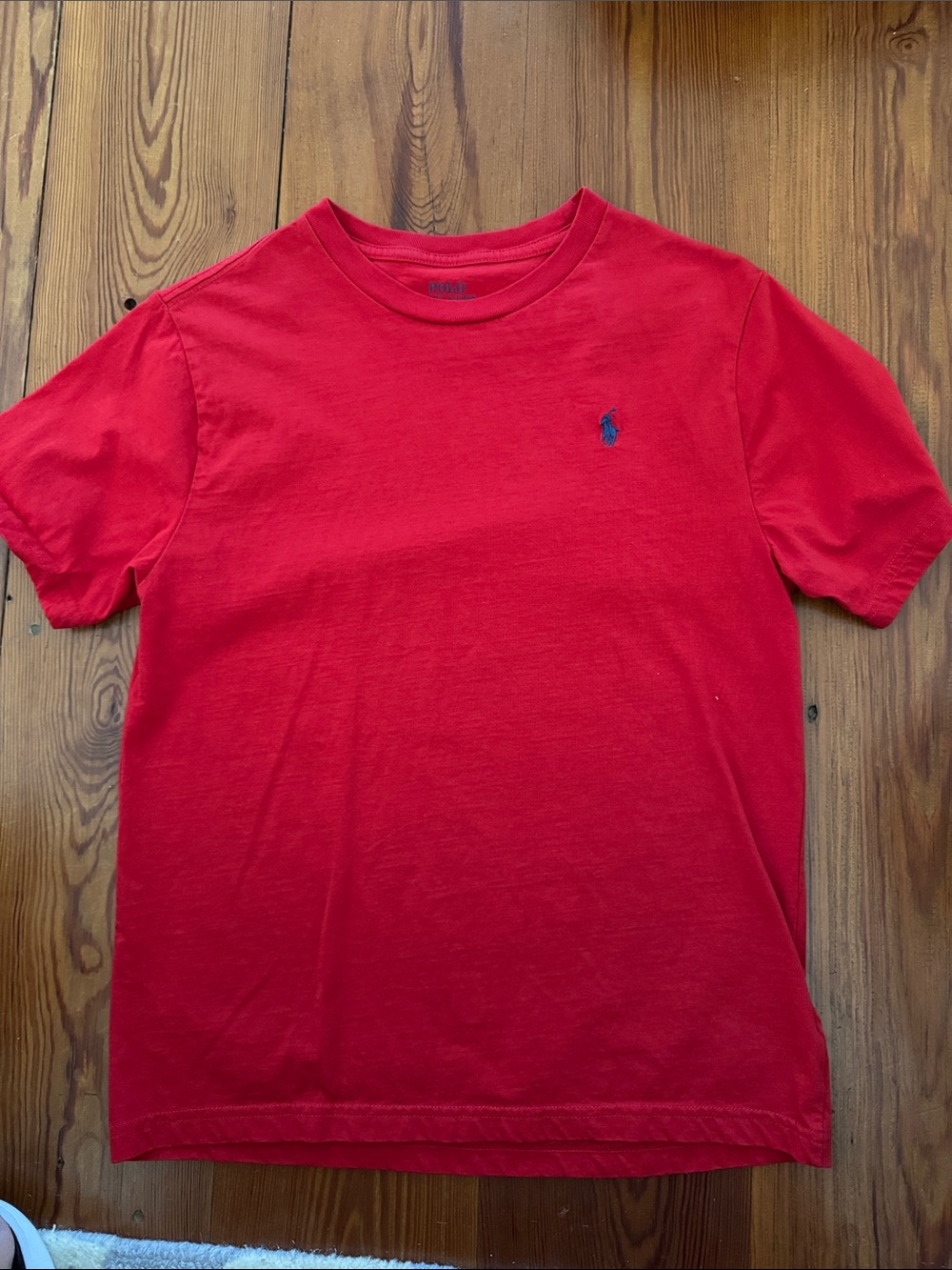 Ralph Lauren Red Short-Sleeve Crewneck Polo Tee with Navy Logo
